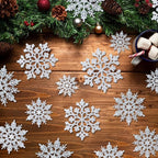 36pcs Christmas Silver Snowflake Ornaments Plastic Glitter Snow Flakes Ornaments for Winter Christmas Tree Decorations Size Varies Craft Snowflakes