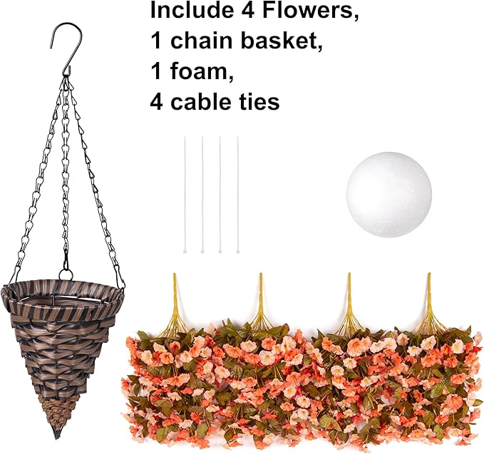 Artificial Fall Hanging Flowers Plants with Baskets for Outdoor Autumn Decoration,Fake Faux Silk Morning Glory Flowers Arrangement Planter for Home Indoor Outside Porch Patio Decor