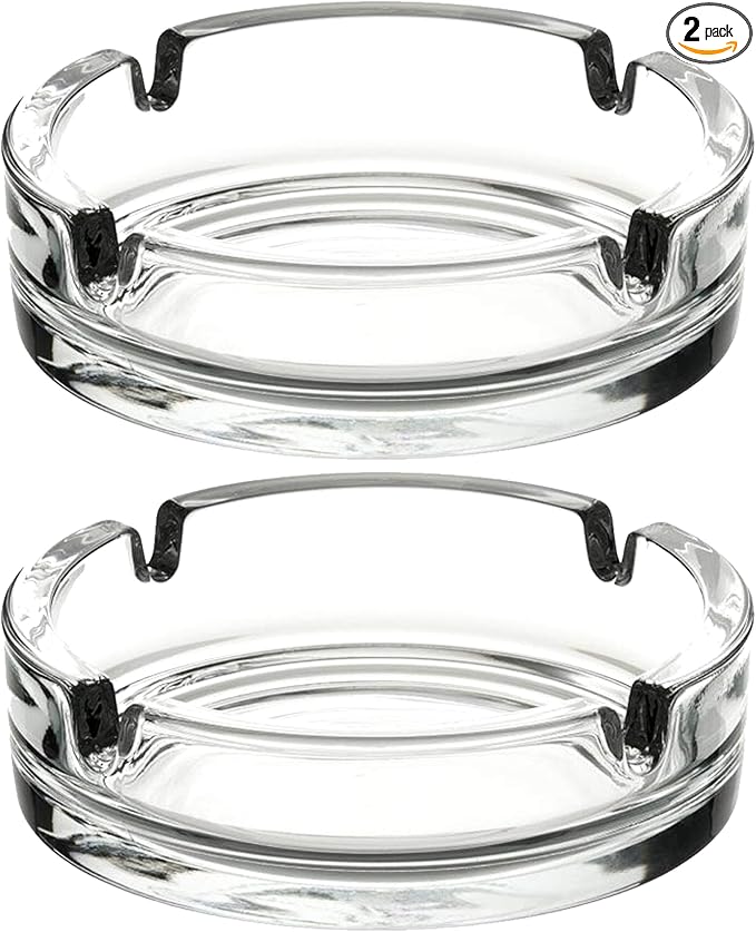 Fargus Glass Ashtrays for Cigarettes, Portable Decorative Modern Ashtray for Home Office Indoor Outdoor Patio Use, Fancy Cute Cool Ash Tray, Pack of 2 (Clear)