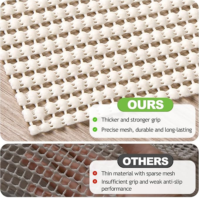 Songrey Non-Slip Rug Pad 5x7 FT, Extra Thick Carpet Pads for Hard Surfaces, Prevents Sliding and Secures Rugs, Provides Floor Protection with Comfort Cushioning
