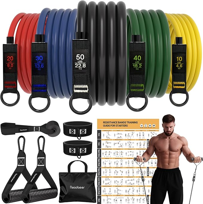 Readaeer Resistance Bands, Exercise Bands for Working Out, Work Out Bands with Handles for Men and Women for Indoor and Outdoor Sports, Fitness, Suspension, Speed Strength, Training, Home Gym,Yoga