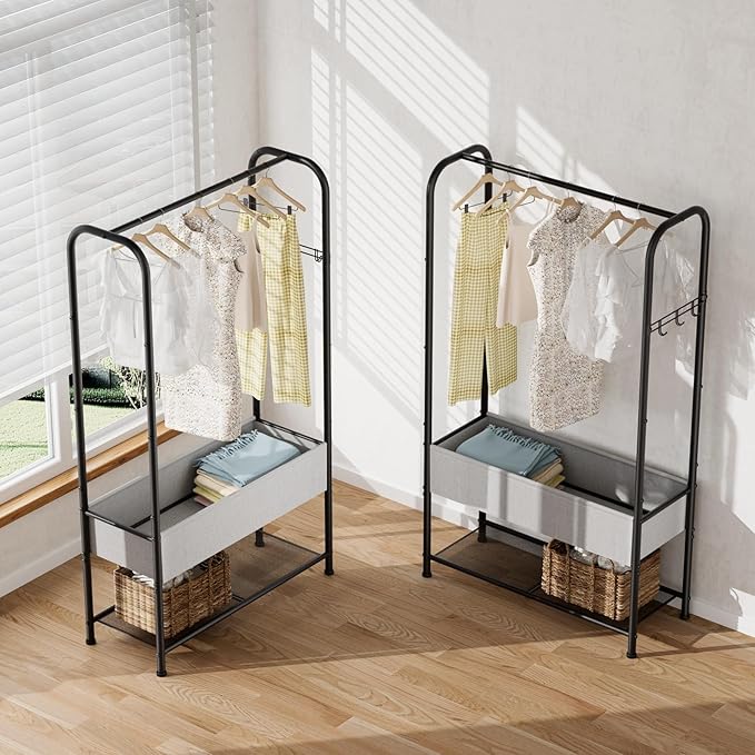SINGAYE Clothes Garment Coat Rack Drying Clothing Racks Metal Freestanding for Hanging Clothes Portable Closet for Laundry Bedroom Black