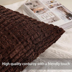 Aegero Pack of 2 Corduroy Decorative Throw Pillow Covers 26x26 InchSoft Striped Pillow Covers Modern Farmhouse Home Decor for Sofa Living Room Couch Bed（Dark Brown）