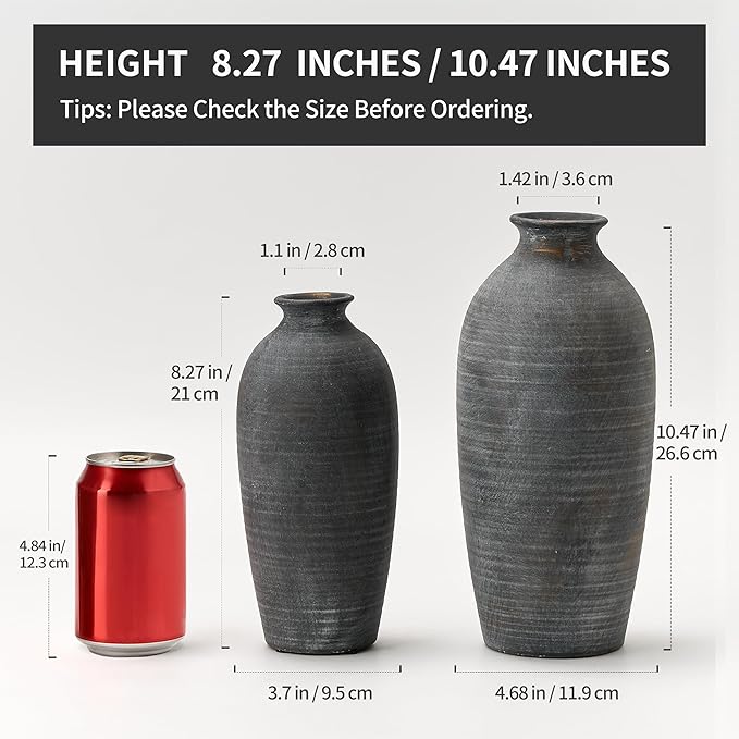 Ceramic Vases for Home Decor, Black Bronze Ceramic Vase Set of 2, Vintage Minimalist Decorative Vase for Table Centerpiece Dining Living Room Office House Nightstand Fireplace Decoration