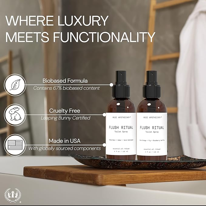Muse Apothecary Flush Ritual - Aromatic & Refreshing Toilet Spray, Use Before You Go, 4 oz, Infused with Natural Essential Oils - Bergamot + French Lavender + Sandalwood