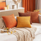MIULEE Pack of 2 Rust Corduroy Decorative Pillow Covers 20x20 Inch Soft Boho Striped Throw Pillow Covers Modern Farmhouse Home Decor for Summer Sofa Living Room Couch Bed