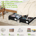 Under Bed Storage with Wheels, XXL 60L Under the Bed Storage Bins, Underbed Storage Containers with Lids & Label, Rolling Metal Drawer for Shoes, Clothes, Books, Toys (2-Pack Black)