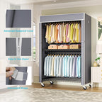 FUTASSI Black Clothing Rack with Grey Cover, P1C Plus Rolling Closets with Wheels, Metal Garment Rack for Hanging Clothes, Clothing Storage Wardrobe, 46" W x 18.5" D x 80.7" H, Load 524 Pounds
