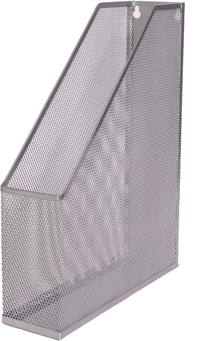YBM HOME Steel Mesh Wall Magazine File Holder for Home & Office Organization, Serves as a Magazine Rack, Desk Organizer, Letter and Mail Bin, Holds Up to 20 Magazines - Silver