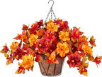 Artificial Fake Fall Hanging Flowers with Basket for Outdoors Decoration 3PCS Faux Fall Flowers for Outdoor Planters UV Resistant No Fade Silk Hibiscus for Home Porch Patio Garden Balcony Yard Decor