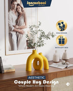 Hug Donut Decorative Vase Set - Yellow Vase, Modern Nordic Boho Style Vases Home Decor, Matte Ceramic Decorations for Living Room Shelf, Bookshelf Mantle Entryway Table or Console Décor (Yellow)