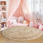 5'x5' Beige Round Rug for Bedroom, Ultra Soft Fluffy Circle Rug for Kids Girls Boys Room, Cute Shag Rugs for Living Room Playroom Tent Castle Home Decor Rug