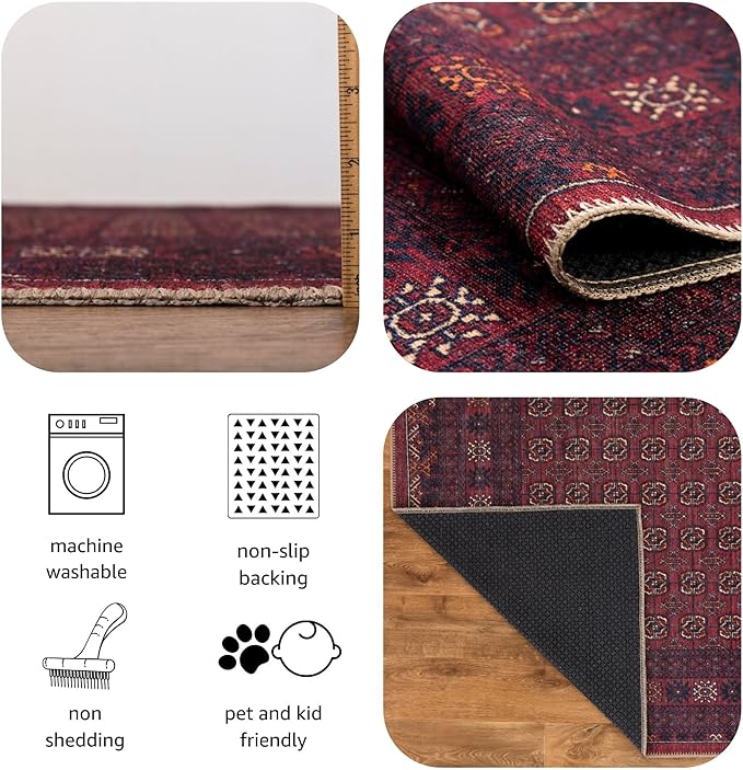 Keen Home Design 2x7 Rug - Machine Washable Runner Rug with Non-Slip Backing, Ideal for Hallway, Entryway, Kitchen, Laundry Room - Vintage, Easy Clean, Durable, Low Pile Rug - (2'6" x 7')