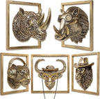 JJALIGHTS Exquisite Resin Animal Head Wall Sculpture (Gift Metal Frame) - Imitation Copper Vintage Decor for Living Room, Bedroom & Office | Decorative Wall Hanging Art