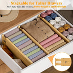 Bamboo Drawer Dividers,12-21" Adjustable Drawer Organizers for Clothes,Expandable Dresser Separators in Kitchen/Bedroom/Bathroom/Vanity/Office Organization and Storage,4-Pack