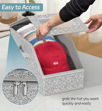 AOODA 3 PCS Stackable Hat Storage for Baseball Caps, Holds up to 36 Caps Cap Organizer for Closet, Sturdy Hat Boxes for Men with Cardboard, Grey