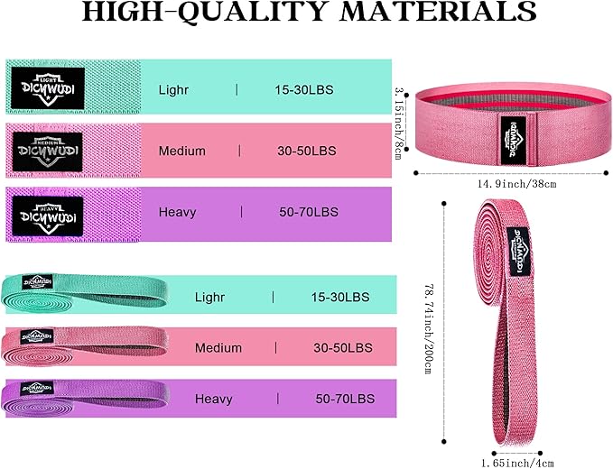 Fabric Resistance Bands for Working Out, 6Pack Non-Slip Exercise Bands for Women and Men, Fabric Booty Bands for Home, Fitness, Pilates, Stretching