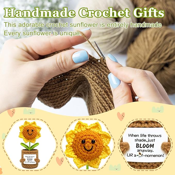 Crochet Sunflower Teacher Gifts for Women Men, Emotional Support Teacher Appreciation Gift for Best Friend Sister and Coworker, Cool Birthday Gift for Teens Girls Boys, Encouragement Gifts for Women