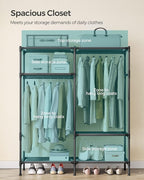 SONGMICS Heavy Duty Clothes Rack, 65 Inch Freestanding Portable Wardrobe with Hanging Rails and Shelves, Total Load 242 lb, Easy Assembly, for Cloakroom, Bedroom, Black URDR201B02