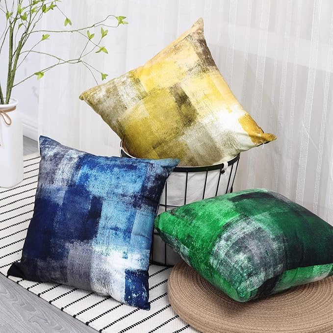 Dark Green Abstract Art Artwork Pillow Cover, Gallery Modern Decorative Throw Pillows Cushion Cover for Bedroom Sofa Living Room 16 x 16 Inch Set of 2