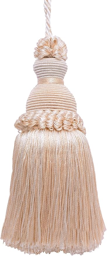 DÉCOPRO Beautiful Hand-Crafted 5" (12.5cm) Key Tassel, 3 1/2" (8.5cm) Loop # IKTJ, Seashell Ivory #5055 (White Ivory, Off White) Set of 4