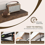 RICHFOCUS 20Inch Floating Shelves for Wall 2 Pack Shelves for Bedroom|Kitchen|Bathroom|Laundry Room Rustic Wood Wall Mounted Shelf with Invisible Brackets for Books|Storage|Decor, Rustic Brown