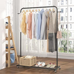Sywhitta Clothing Rack on Wheels with Mesh Storage Shelf & Sturdy Metal Frame, Rolling Garment Rack for Hanging Clothes, Coats, Skirts, 39.76" L x 16" W x 64.56" H,Black