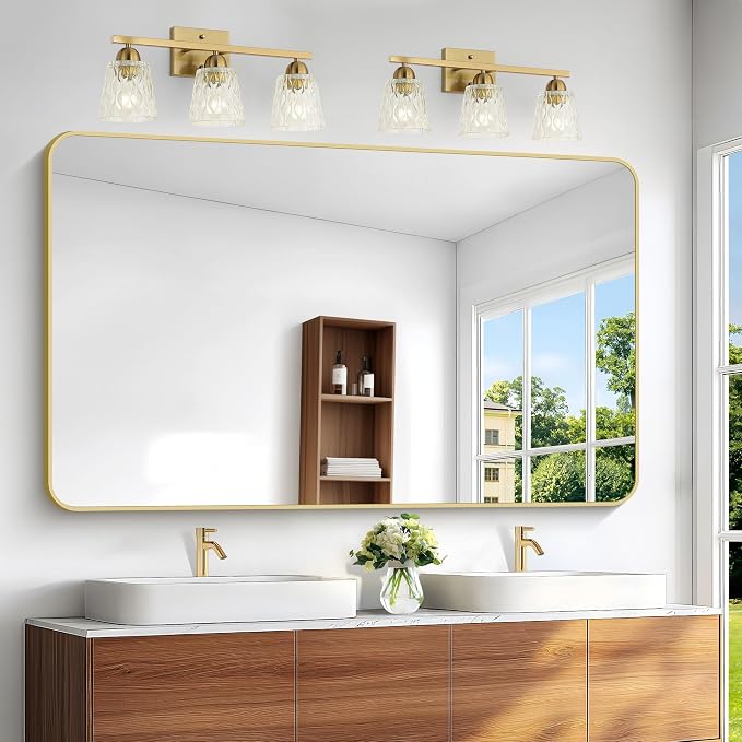 BONEWEI Gold Bathroom Mirror,60x36 inch Wall Mirror for Bathroom Wall Mounted,Round Rectangle Mirror for Bathroom Over Sink,Modern Frame for Home Decor Living Room,Bedroom Entryway,Horizontal/Vertical