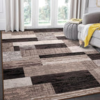 FlyDOIT Modern Geometric Patchwork Area Rug, 7x10 Chocolate Large Rugs for Living Room, Rockwood Collection Indoor Rugs for Bedroom, Throw Carpet Floor Decor for Entryway Dining Room Office Nursery