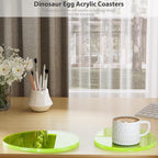 Acrylic Coaster Decorative Plates,Office Desk Accessories, Clear Dinosaur Egg Shape Coffee Cup Decor, Perfect for Tabletop Protection and Display.