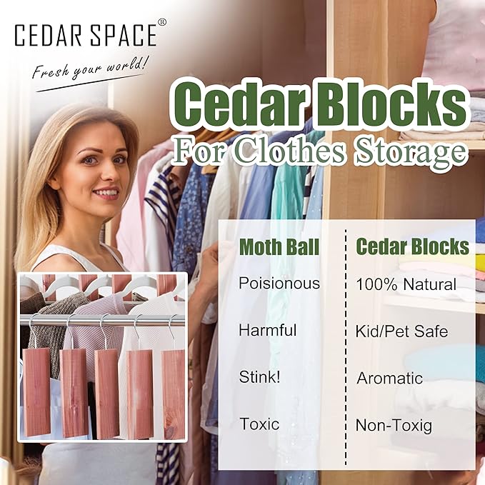 Cedar Blocks for Clothes Storage, Cedar Wood Chips and Balls for Drawer 80PCS, Closet and Kitchen Freshener, 100% Natural Cedar Blocks