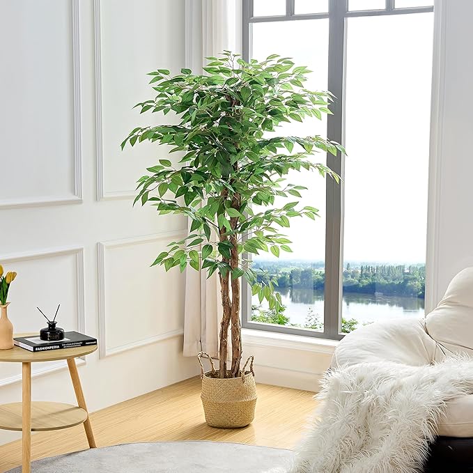 VECELO 2 Pack Fake Plants, Artificial Greenery Ficus Tree 5FT and Monstera Tree 4FT, Large Floor Plants for Home Decor, Indoor, Office, Living Room
