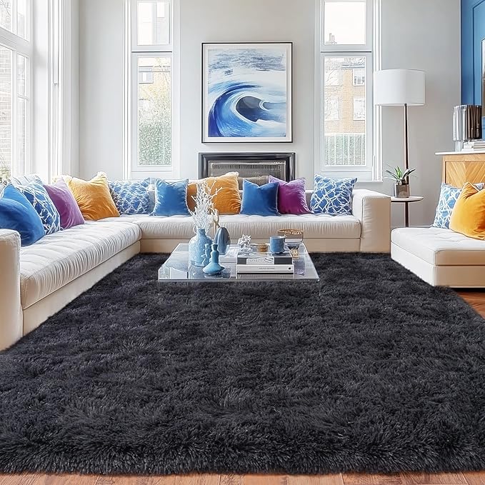 Rugs for Living Room 5x7, Soft Shaggy Modern Shag Area Rug for Bedroom, Upgrade Non-Slip Plush Fluffy Carpet for Kids Boys Girls Room Home Decor Aesthetic, Charcoal Gray