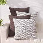 HPUK Decorative Throw Pillow Covers Set of 4 Dark Gray Geometric Design Linen Cushion Cover for Couch Sofa Living Room, 18"x18", Natural