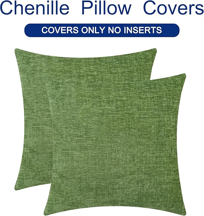 CaliTime Throw Pillow Covers Decorative 16 X 16 Inches Pack of 2 Cozy Chenille Cushion Cases for Couch Sofa Bed Living Room Home Forest Green