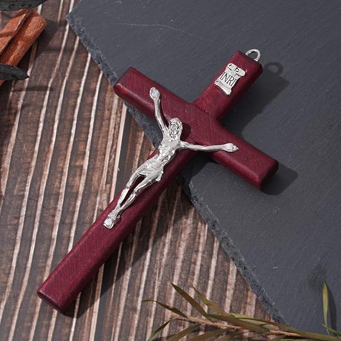 ZYFLSQ Catholic Crucifix Wall Cross 6 Pack, 4.7 inch Small Catholic Wooden Jesus Cross for Home Decor, Hanging Cross for Wall