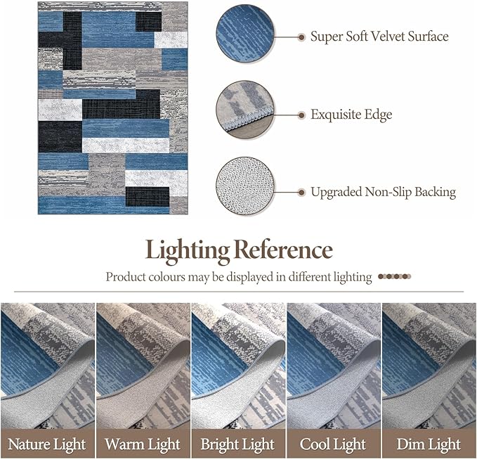 FlyDOIT Modern Geometric Patchwork Area Rug, 4x6 Blue Large Rugs for Living Room, Rockwood Collection Indoor Rugs for Bedroom, Throw Carpet Floor Decor for Entryway Dining Room Office Nursery