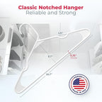 Neaties Plastic Hangers 100+ Pack (150 Count) – Made in The USA – 6lb Capacity Standard Clothes Hangers with Notches and Reinforced Edges for Dresses, Lingerie, Shirts, Pants, and Jackets – White