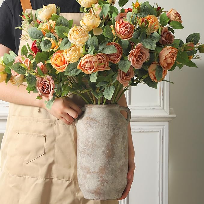 Large Flower Vase Home Decor - 12 inch Tall Ceramic Farmhouse Rustic Table Vases with Handle Living Room Decoration Decorative Modern Vintage for Floor Kitchen Shelf Coffee Dining Desk Fireplace