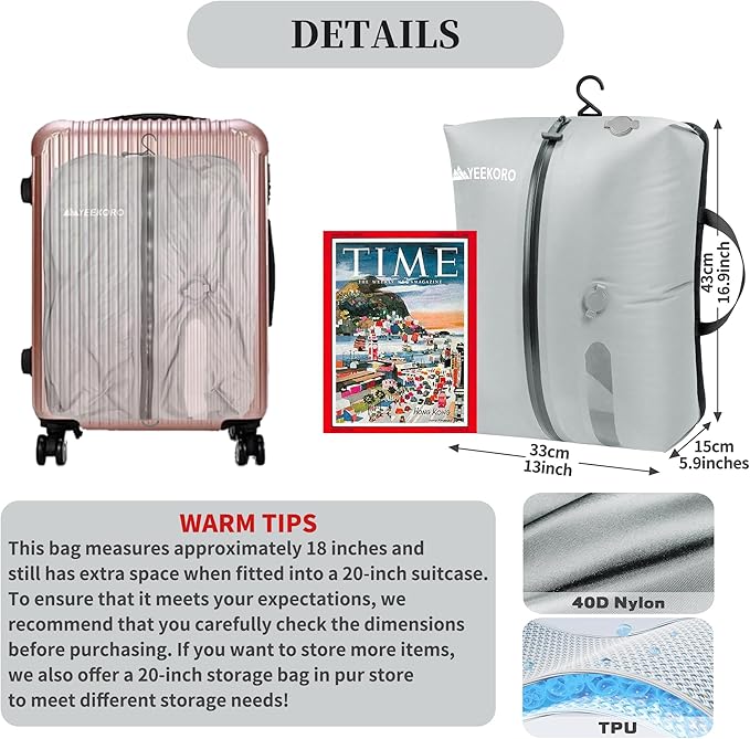 Vacuum Bags for Travel, Professional IP67 Reusable Vacuum Compression Bags for Travel Suitcases, Durable Space Saver Bag (2 PACK Grey, With Pump)