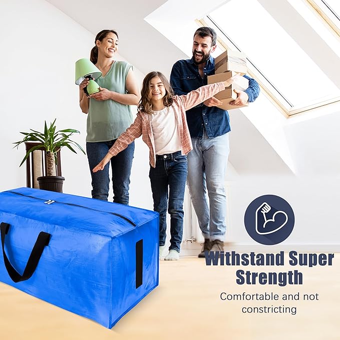 4 Pack Large Strong Moving Bags with Zippers & Carrying Handles - Water-Resistant - Heavy Duty Storage Tote for Space Saving, Fold Flat, Alternative to Moving Box (Multicolored)