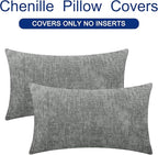 CaliTime Throw Pillow Covers Decorative 12 X 20 Inches Pack of 2 Cozy Chenille Cushion Cases for Couch Sofa Bed Living Room Home Medium Grey