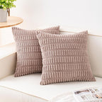 Aegero Pack of 2 Corduroy Decorative Throw Pillow Covers 16x16 Inch Soft Striped Pillow Covers Modern Farmhouse Home Decor for Sofa Living Room Couch Bed（Light Brown）