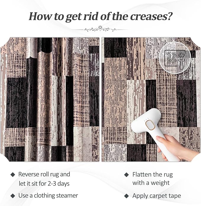 FlyDOIT Modern Geometric Patchwork Area Rug, 7x10 Chocolate Large Rugs for Living Room, Rockwood Collection Indoor Rugs for Bedroom, Throw Carpet Floor Decor for Entryway Dining Room Office Nursery
