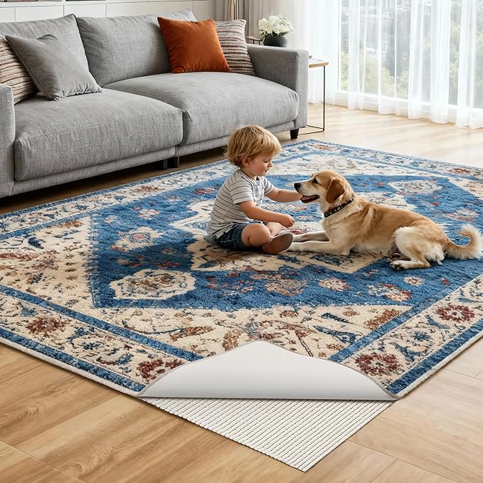 Songrey Non-Slip Rug Pad 7x10 FT, Extra Thick Carpet Pads for Hard Surfaces, Prevents Sliding and Secures Rugs, Provides Floor Protection with Comfort Cushioning