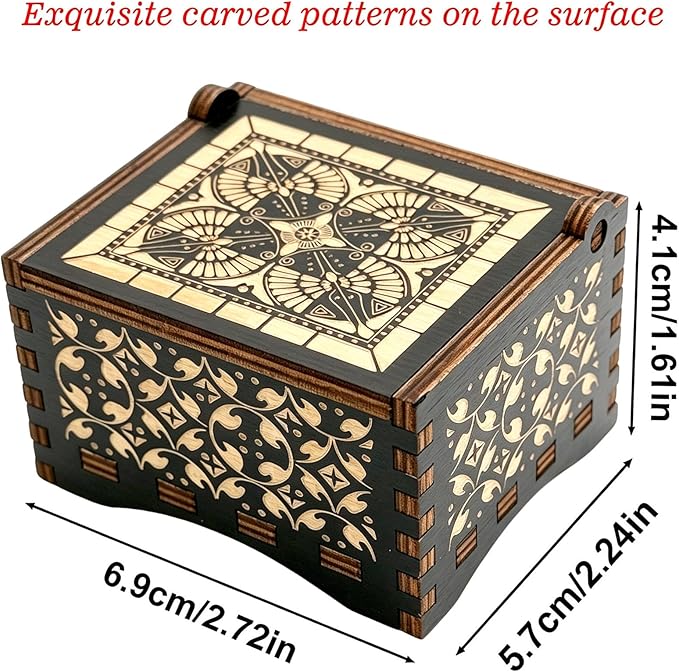Pursuestar Black Wooden Wind Up Music Box - You are My Sunshine, Vintage Engraved Wood Mechanism Musical Gifts for Anniversary Mother's Day Valentine's Day Christmas Thanksgiving Birthday