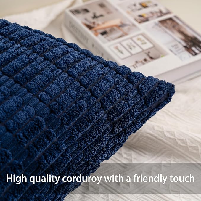 Aegero Pack of 2 Corduroy Decorative Throw Pillow Covers 12x24 Inch Soft Striped Pillow Covers Modern Farmhouse Home Decor for Sofa Living Room Couch Bed（Blue）