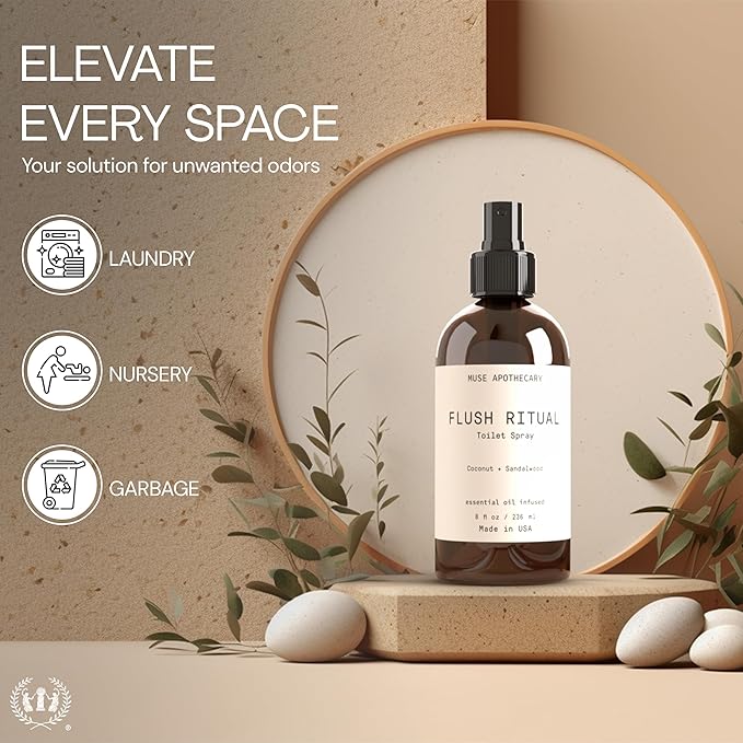 Muse Apothecary Flush Ritual - Aromatic & Refreshing Toilet Spray, Use Before You Go, 8 oz, Infused with Natural Essential Oils - Fresh Citrus, 3 Pack
