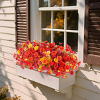 Fall Artificial Flowers for Decoration, 12 Bundles Fake Autumn Flower Plants Petunias, Faux Silk Morning Glory Eucalyptus for Planter Garden Porch Front Door Window Box, Orange Red Yellow
