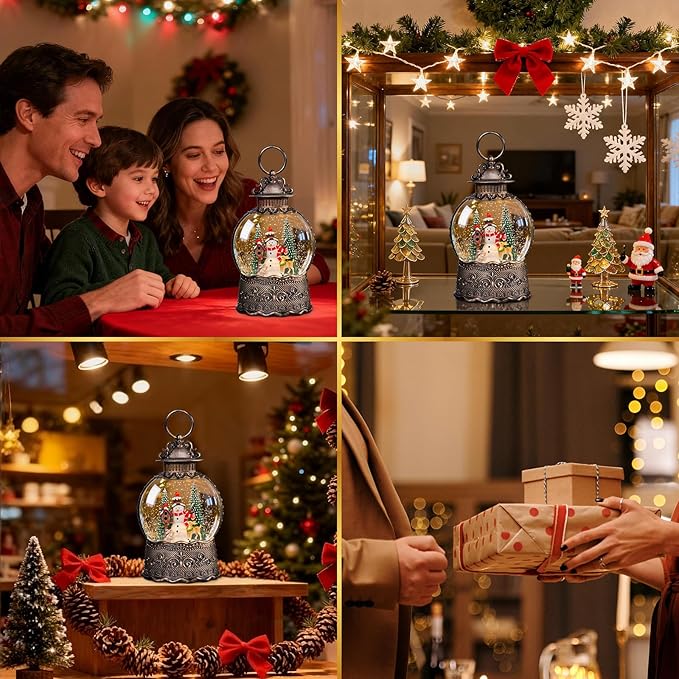 Snowman Christmas Snow Globes, 10.24" Electric Light up Snow Globe Christmas, 8 Festive Songs 6H Timer & Dual Power, Musical Snowglobes Christmas Decorations Indoor Xmas Snowglobe Ornament